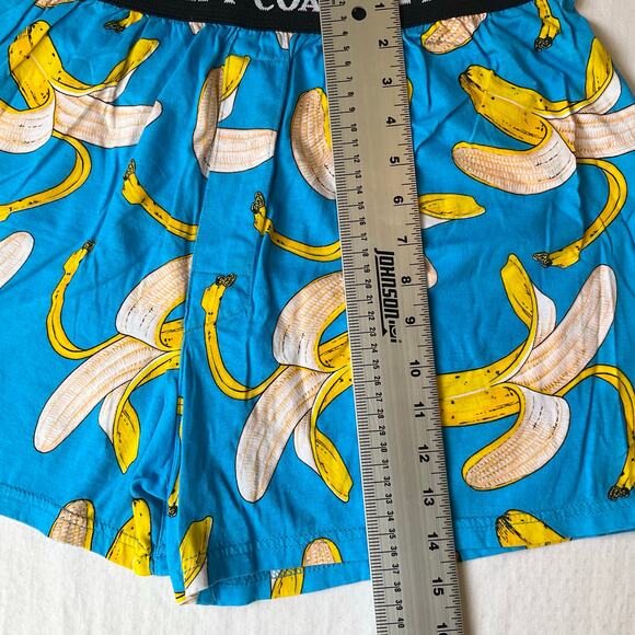 Left Coast Men Shorts size L (36-38) Blue Bananas Elastic Waist Comfy Half Split - Picture 4 of 9